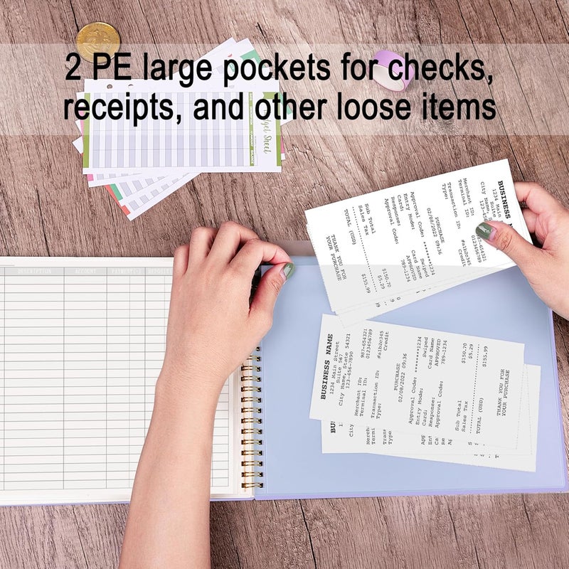 Hautoco Accounting Ledger Book for Small Business Bookkeeping Home Budget Tracking with 2 Storage Pouch, Accounting Log Journal Personal Money Ledger Expense Tracking Notebook 10.1 x 7.8'', Purple - Image 5
